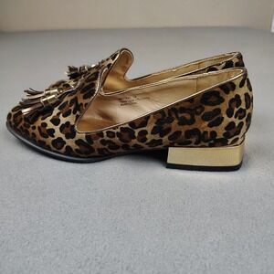 Bellini Kitten Heels Women 7 Gold Leopard Tassel Slip On Shoes Low Pumps